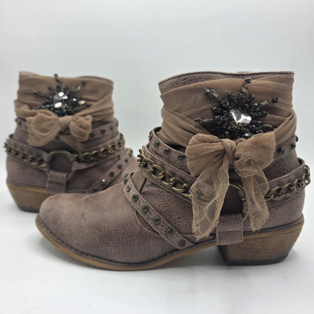 Not Rated Women's Ankle Boots 7.5 Brown Boho Steampunk Festival Harness Booties